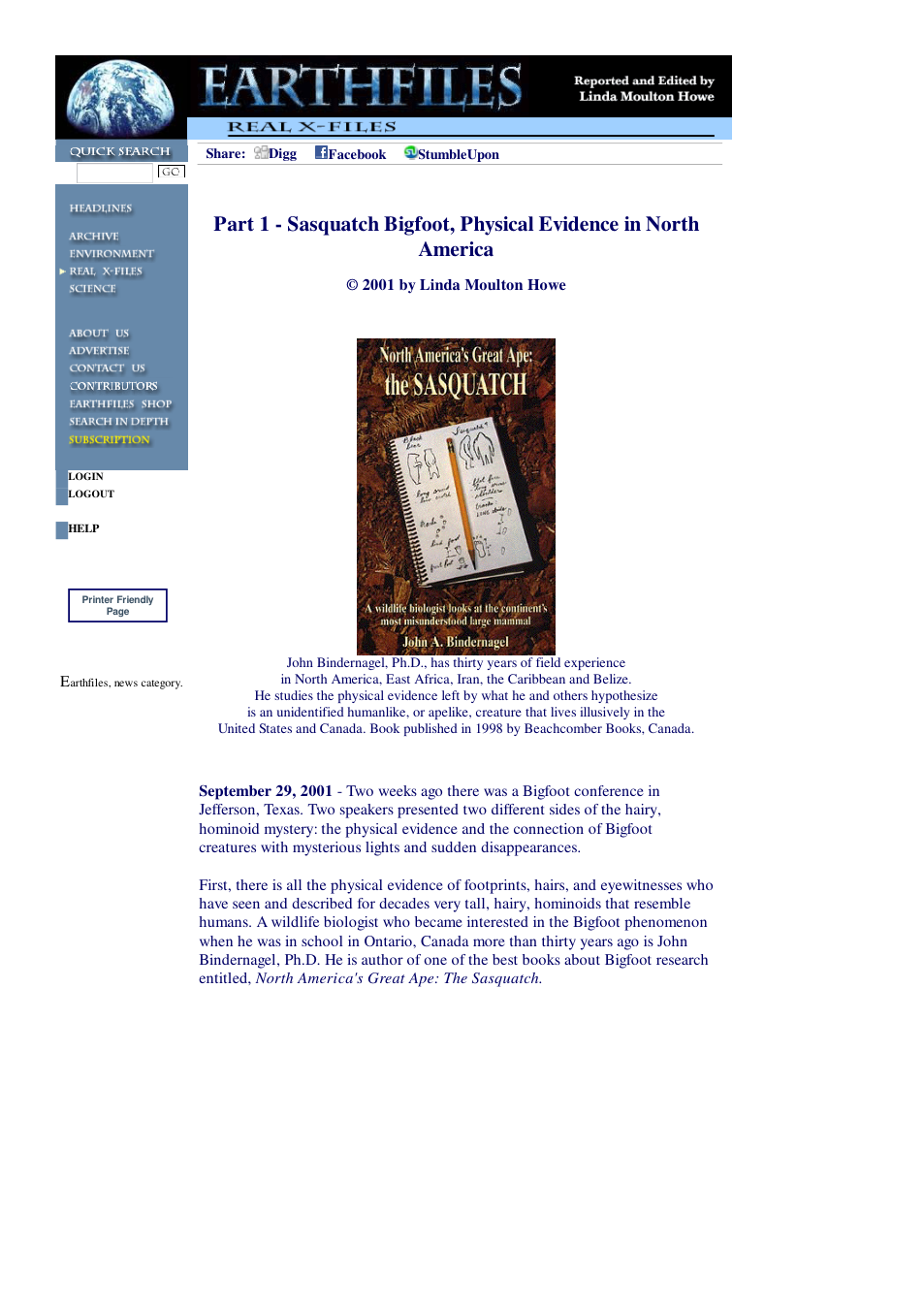 09 29 2001 Part 1 - Sasquatch Bigfoot, Physical Evidence in North America cover