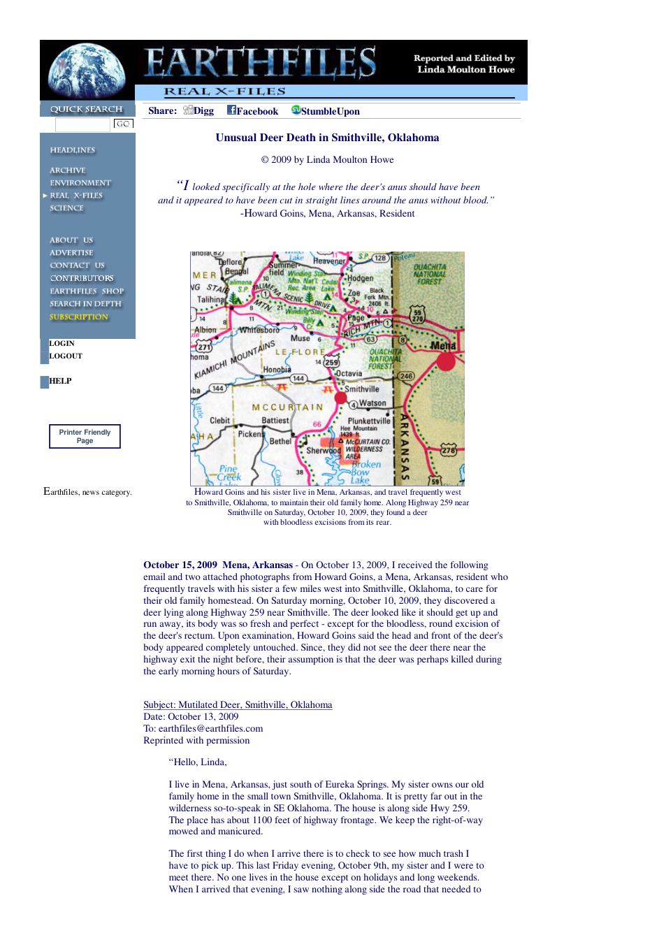 10 15 2009 Unusual Deer Death in Smithville, Oklahoma cover