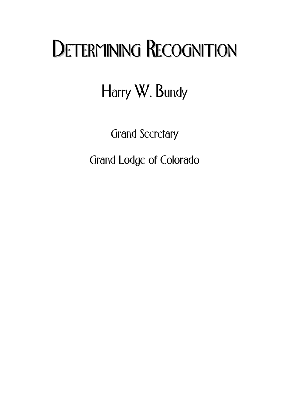 Determining Recognition - H. W. Bundy cover