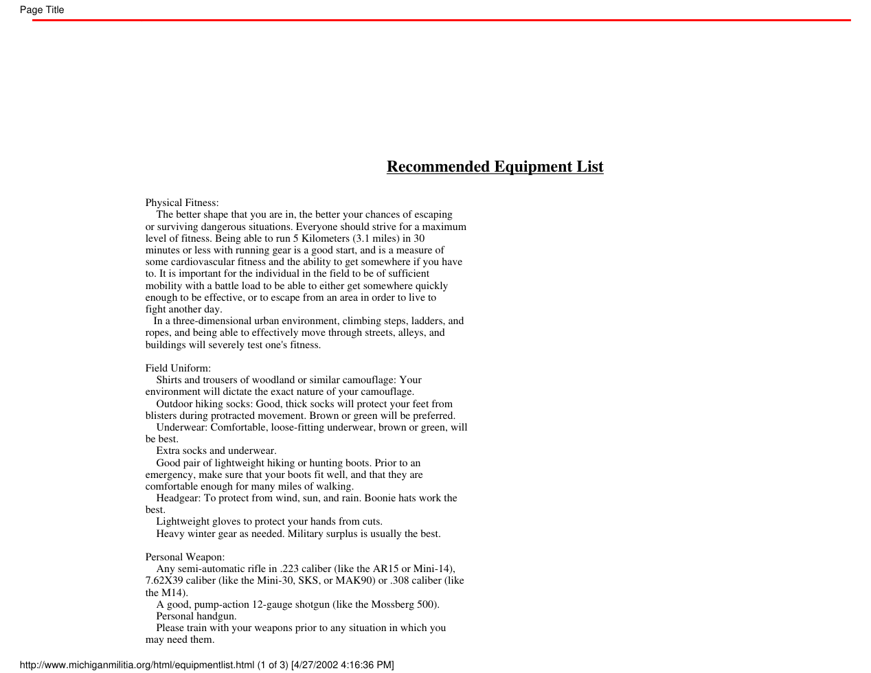 Survival - Wilderness Equipment List cover