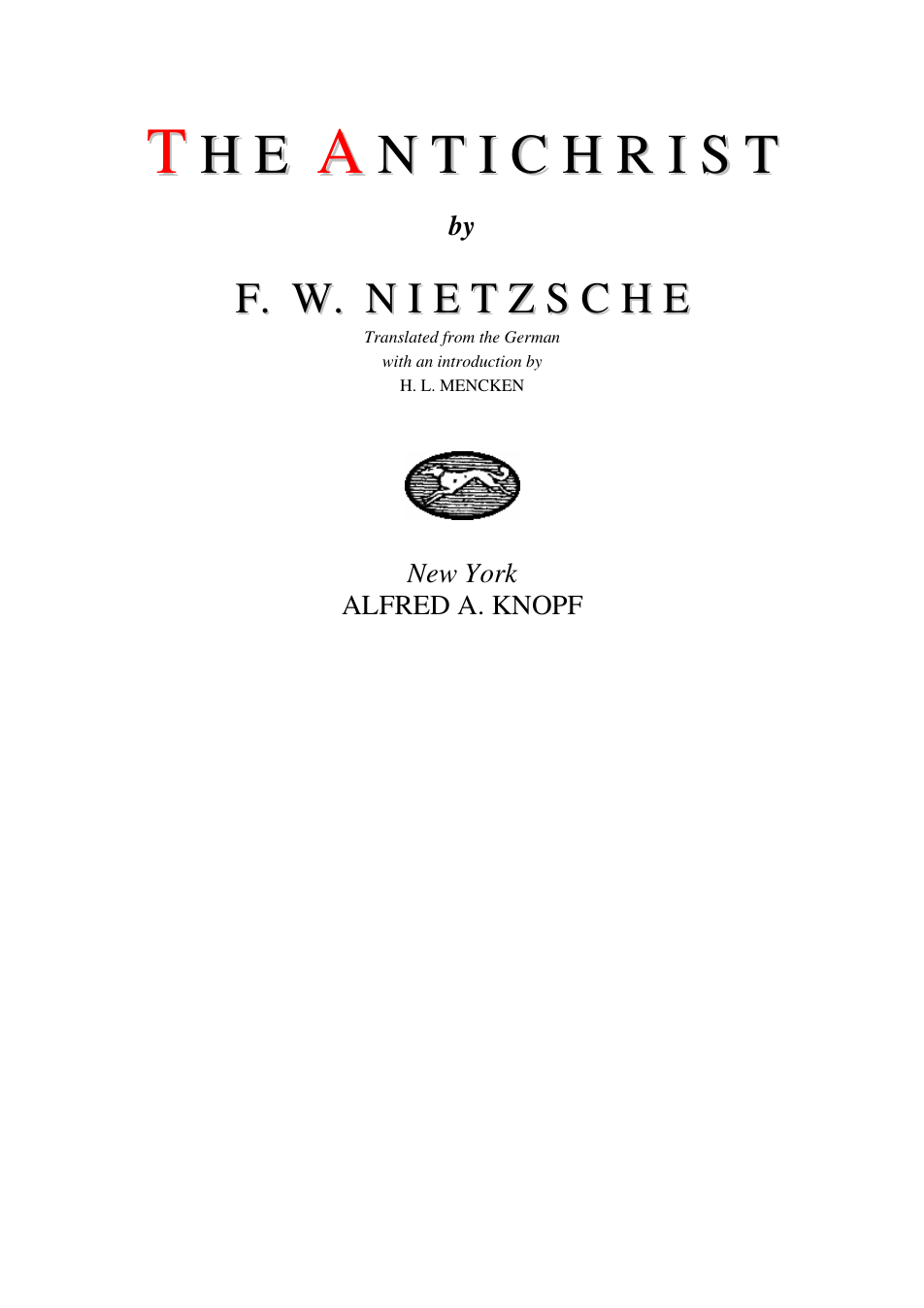 The Antichrist - F Neitzsche cover
