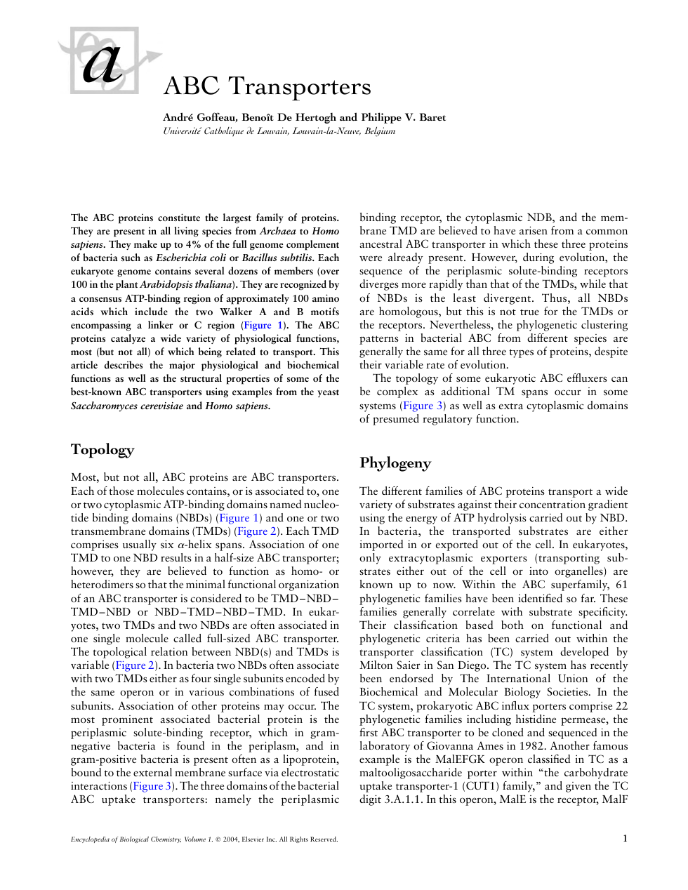 Academic Press Encyclopedia of Biological Chemistry Vol 1 cover