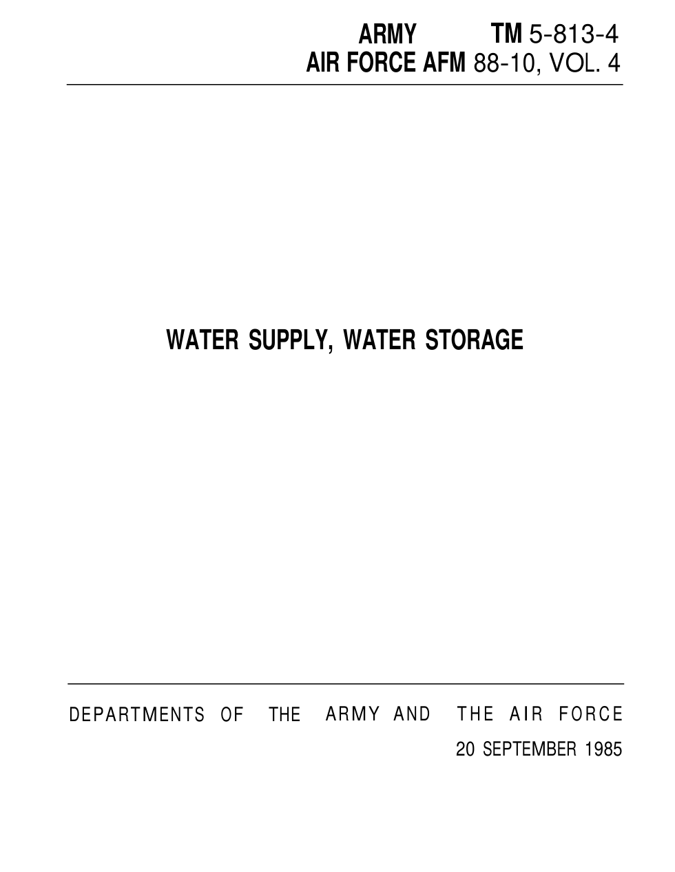 ARMY Water Supply, Water Storage 1985 19 pages cover