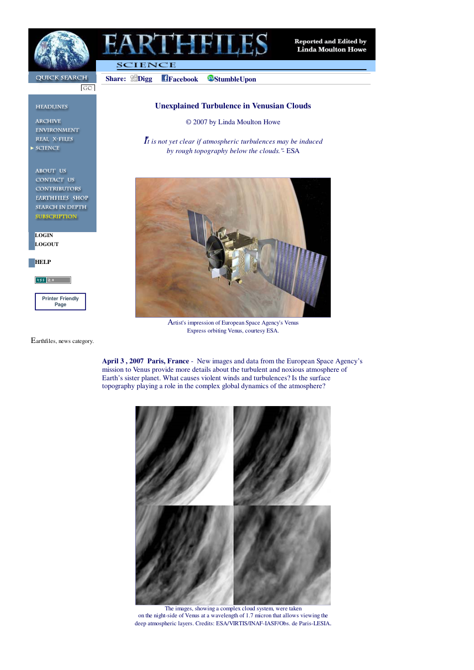 04 03 2007 Unexplained Turbulence in Venusian Clouds cover