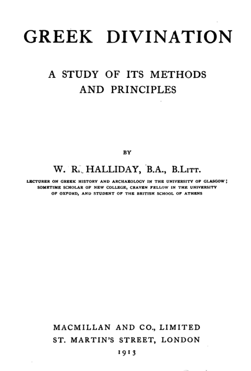 Greek Divination - W R Halliday cover