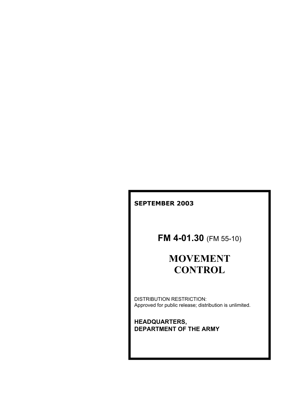 FM 4-01.30 Movement Control cover