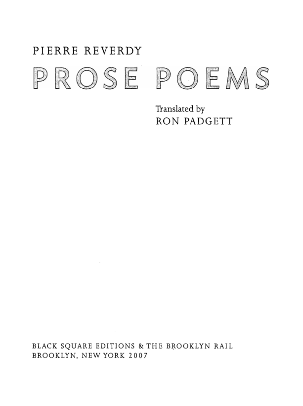 Pierre Reverdy - Prose Poems cover