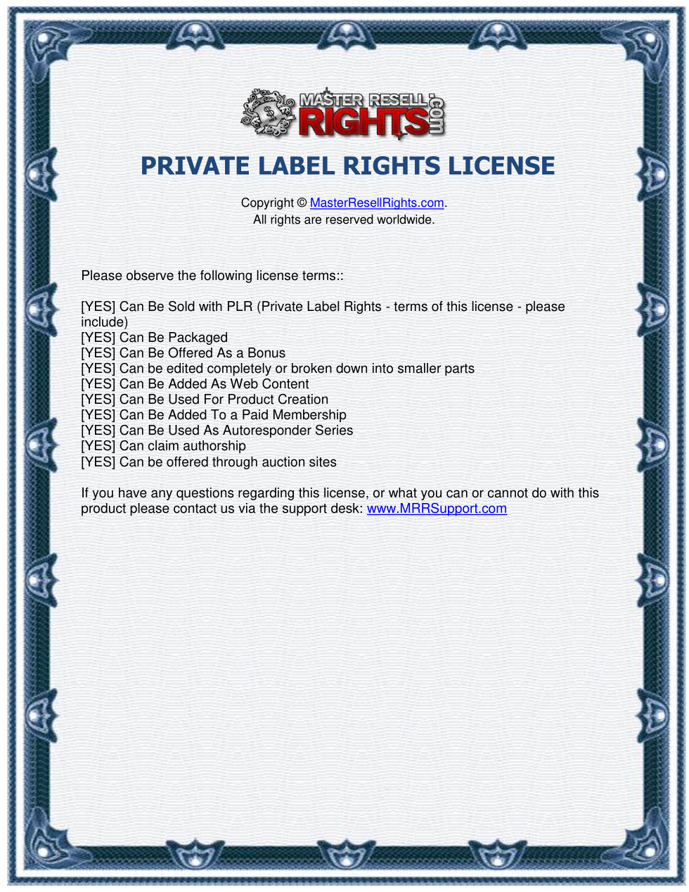 PLR License cover