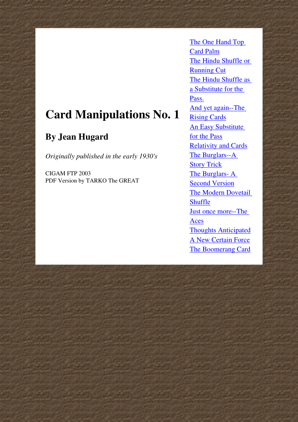 Jean Huguard - Card Manipulations 1 cover