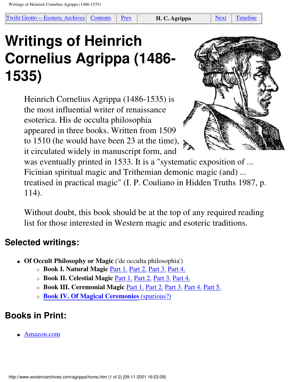 Writings of Heinrich Cornelius Agrippa (1486-1535) cover