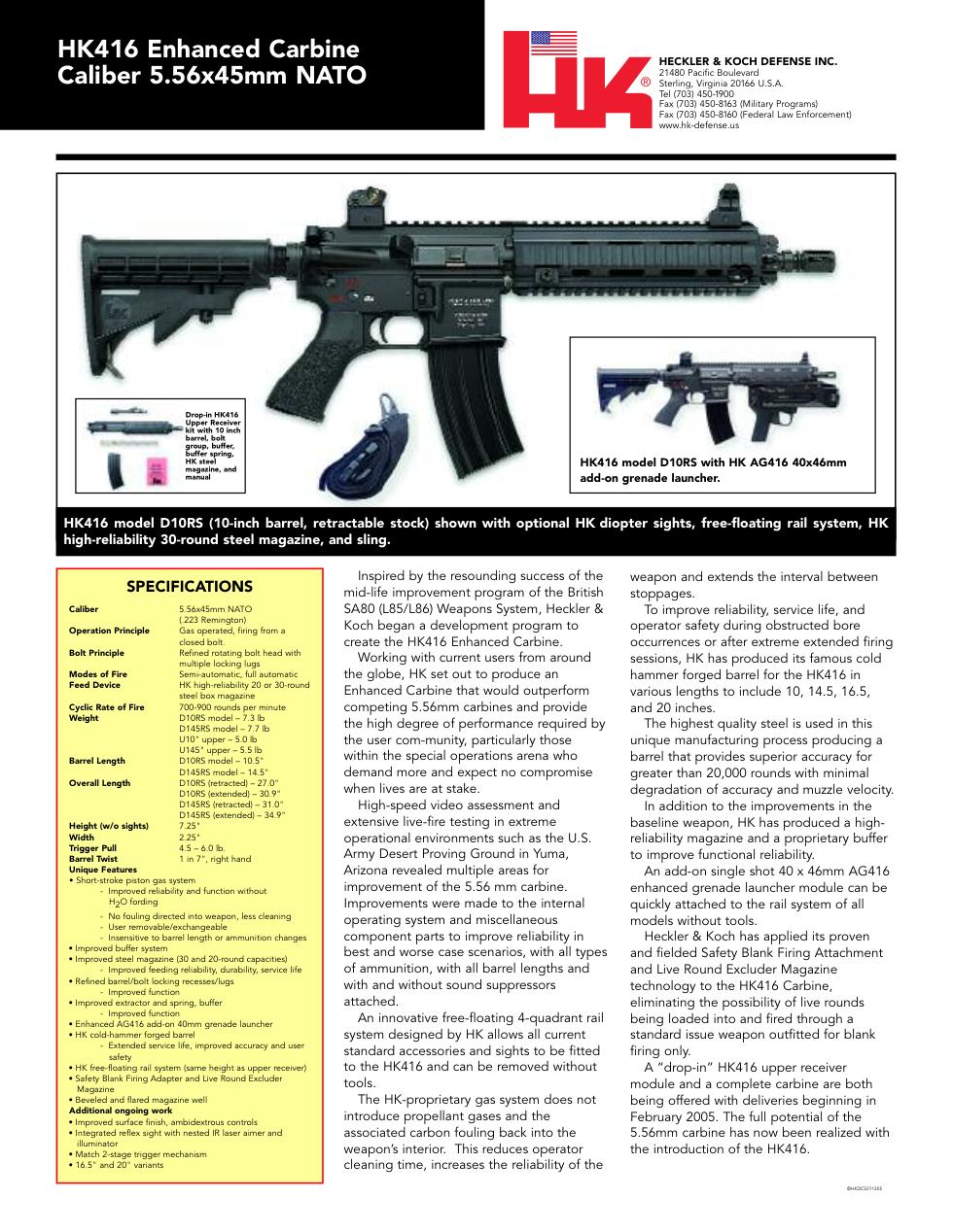 HK416 Enhanced Carbine 5.56x45mm NATO cover