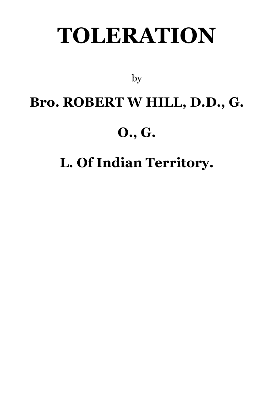 Toleration - R W Hill cover