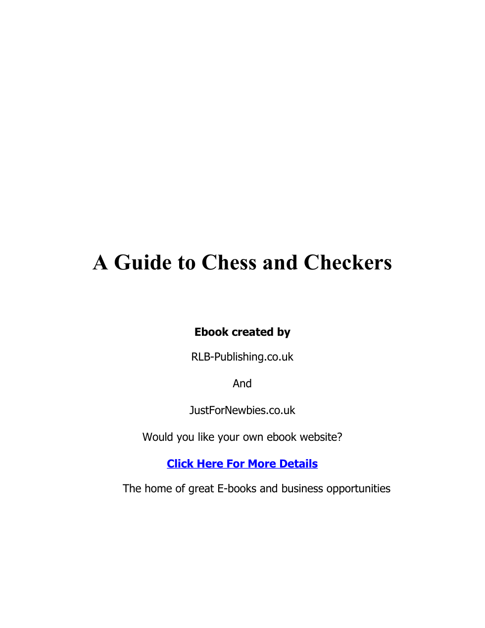 A Guide To Chess And Checkers cover