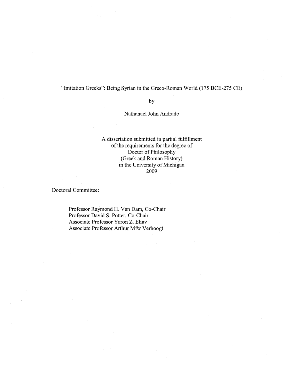 Imitation Greeks. Being Syrian in the Greco-Roman world (175 BCE–275 CE) cover