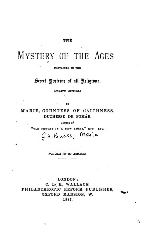 Marie Mariategui Caithness - The Mystery of the Ages Contained in the Secret Doctrine of All Religions cover