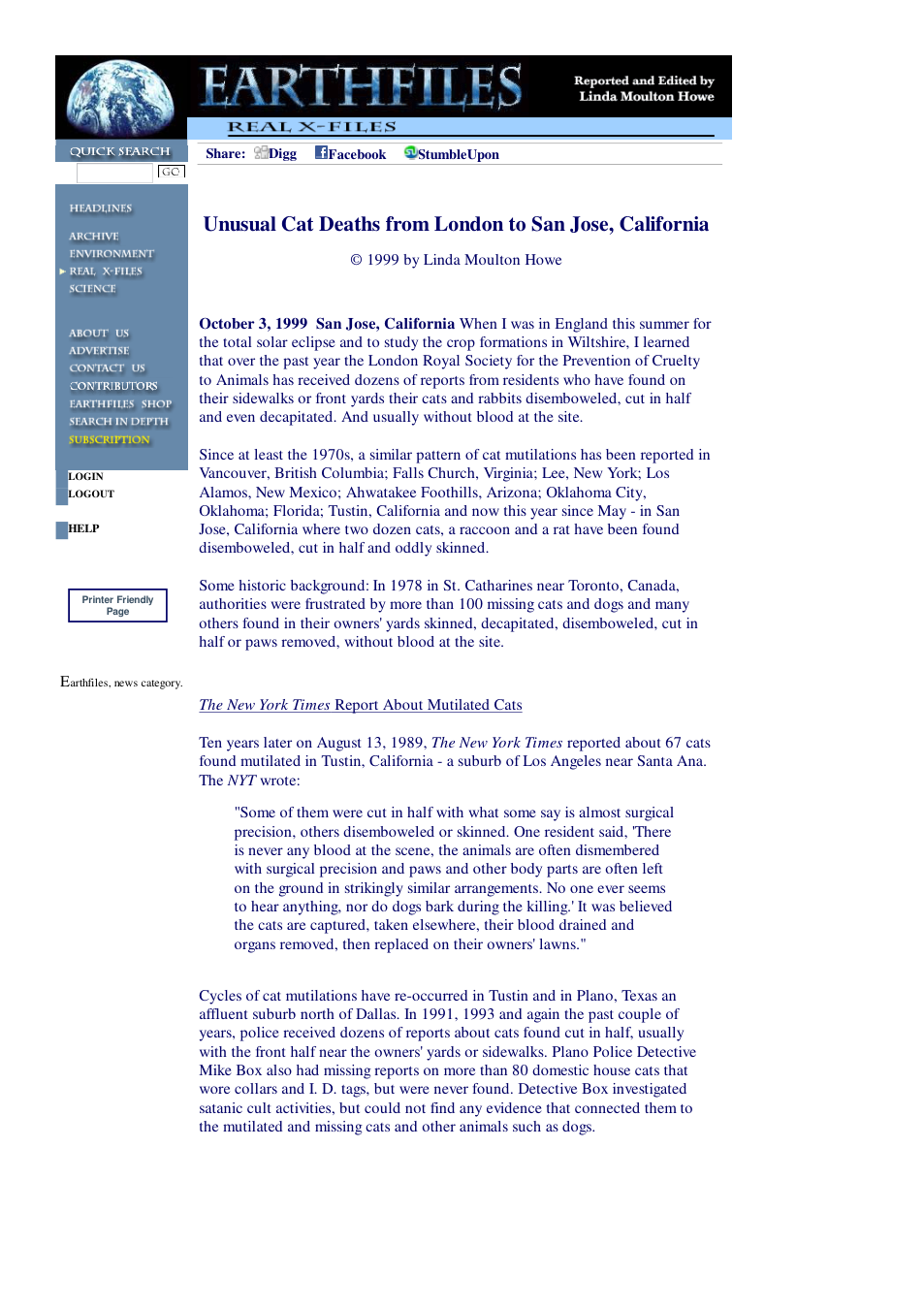10 03 1999 Unusual Cat Deaths from London to San Jose, California cover