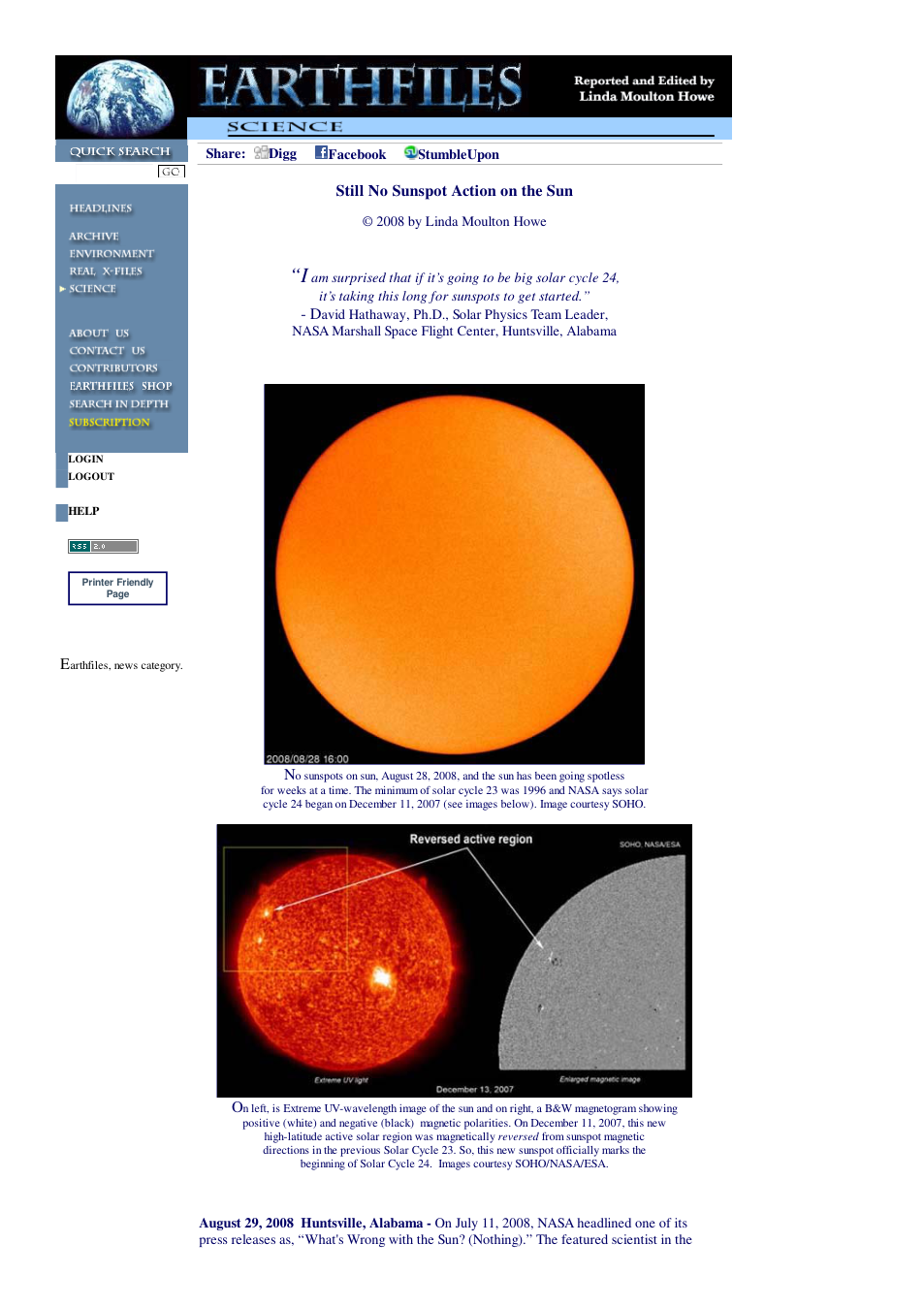 08 29 2008 Still No Sunspot Action on the Sun cover