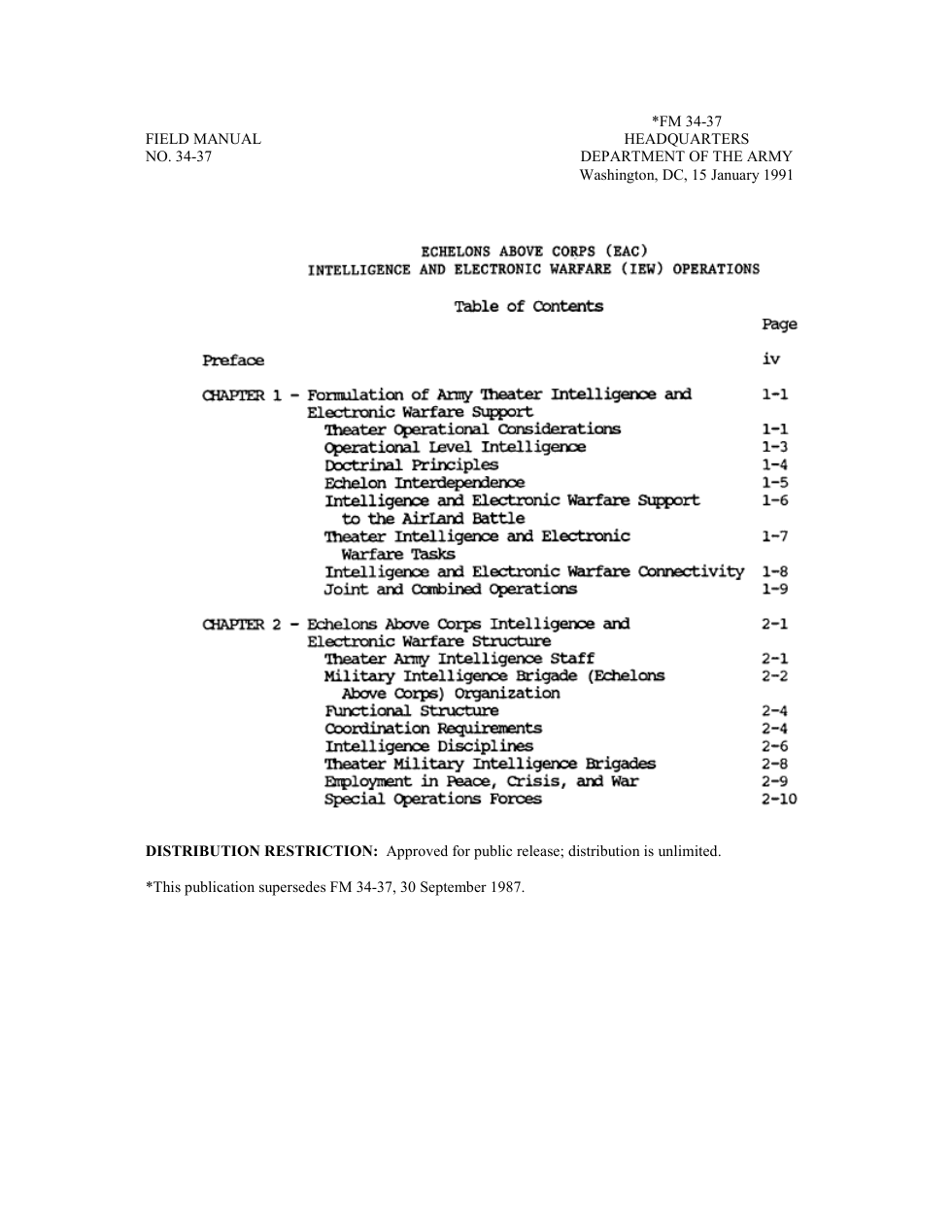 FM 34-37 Echelons Above Corps (EAC) Intelligence and Electronic Warfare (IEW) Operations cover