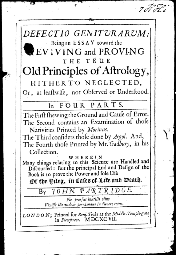 Partridge, John - 1697 - Defectio Geniturarum cover