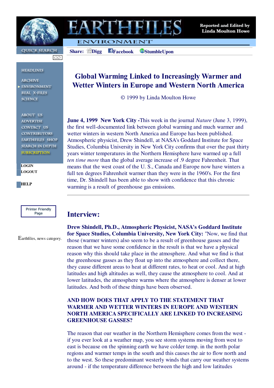 06 04 1999 Global Warming Linked to Increasingly Warmer and Wetter Winters in Europe & Western North America cover