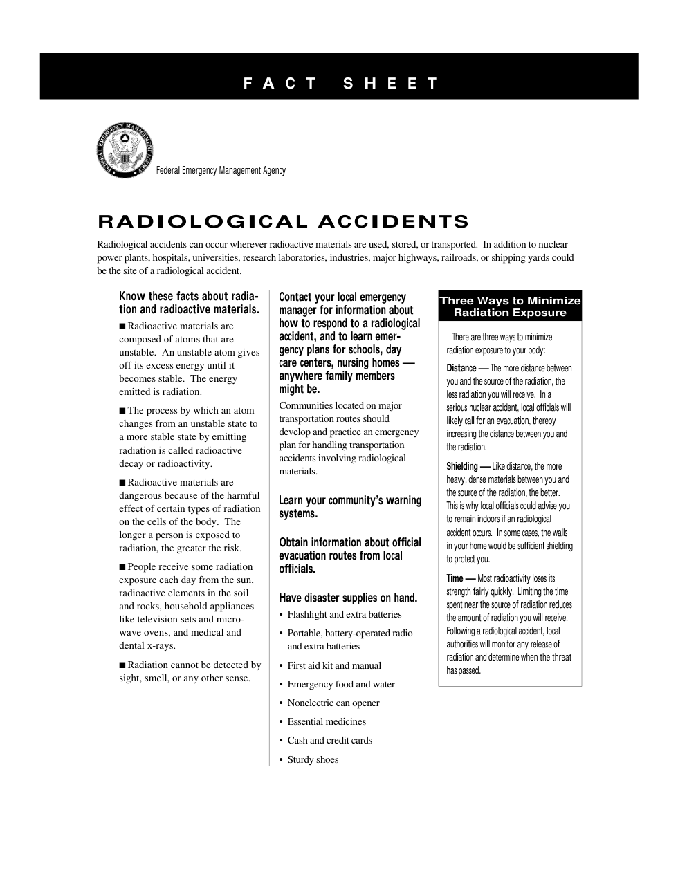 FEMA Radiological Accidents 4 pages cover