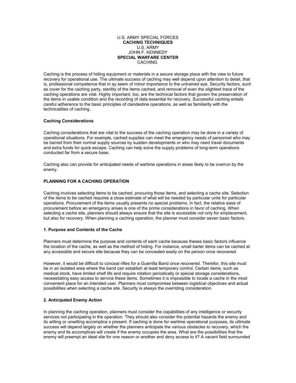 ARMY Spec Forces Caching Techniq.(stashing equip) 19pgs cover