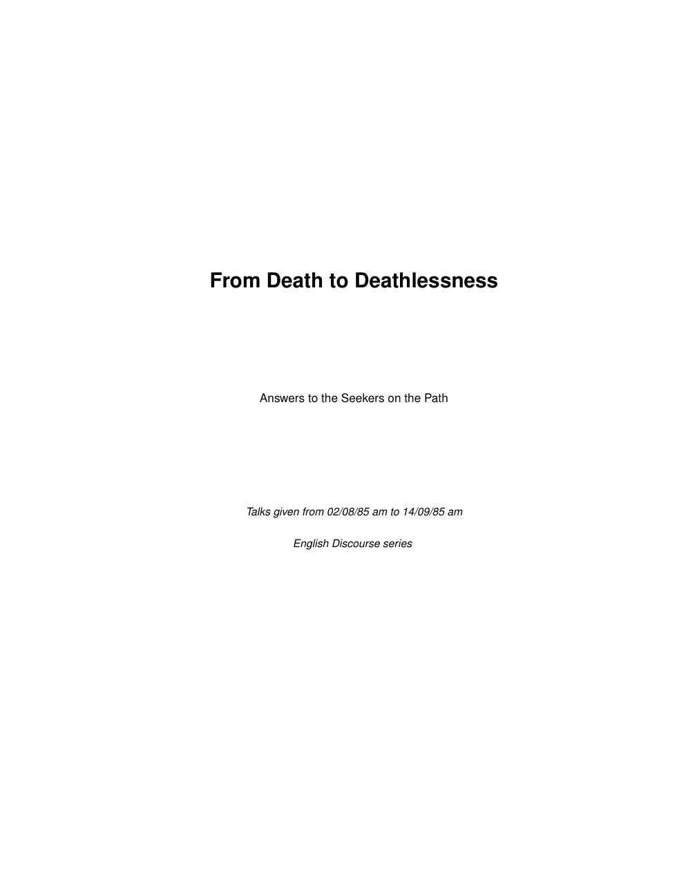 From Death to Deathlessness cover
