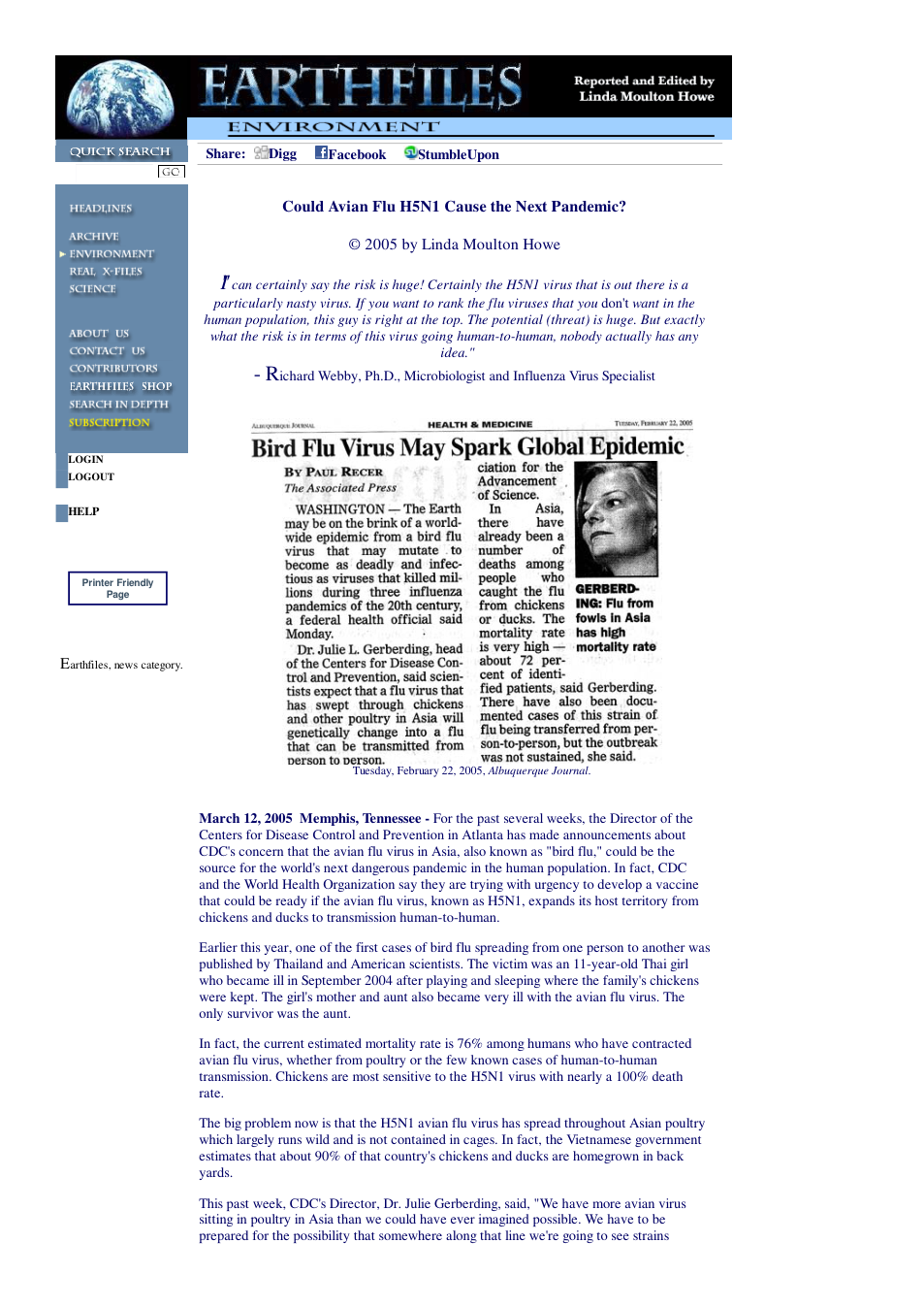 03 12 2005 Could Avian Flu H5N1 Cause the Next Pandemic cover