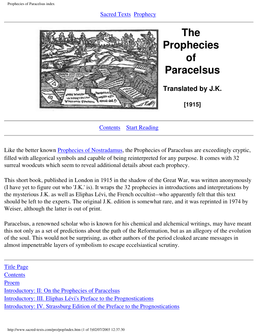 Prophecies Of Paracelsus cover