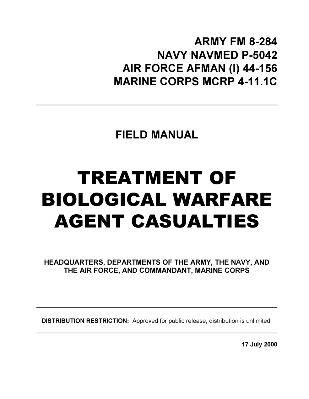 MCRP 4-11.1C Treatment of Biological Warfare Agent Casualties cover