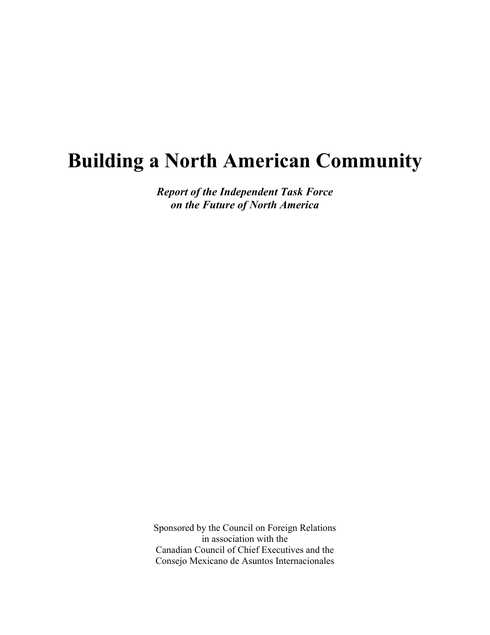 CFR Report - Building A North American Community (2005) cover