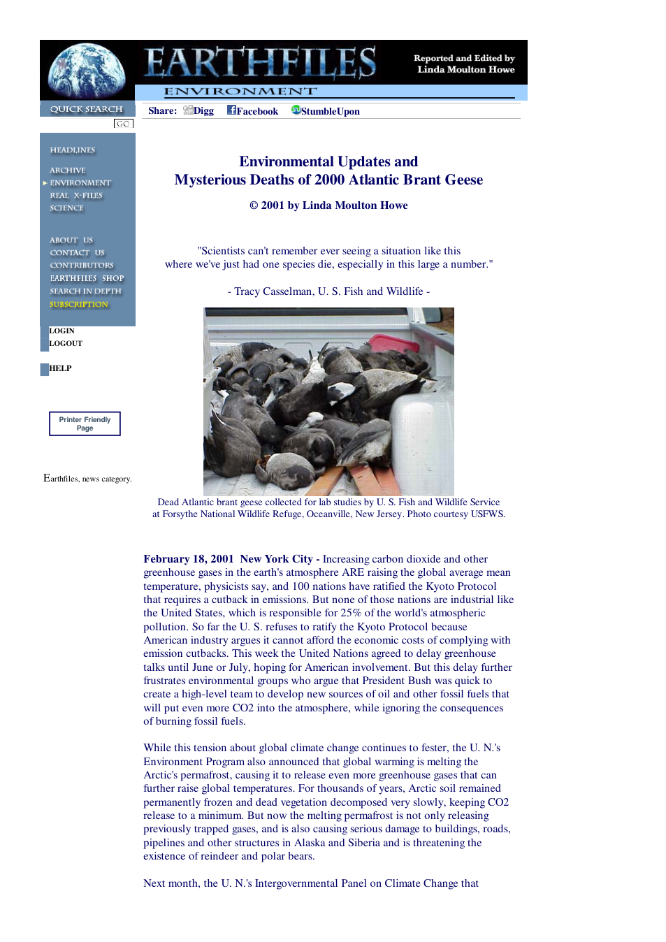 02 18 2001 Environmental Updates and Mysterious Deaths of 2000 Atlantic Brant Geese cover