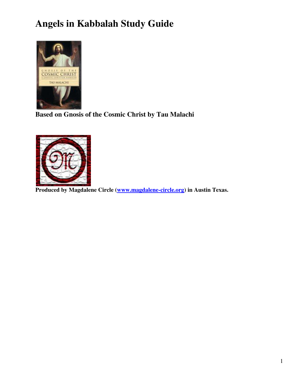 Sophian Gnostic Tradition - Angels of Kabbalah Study Guide cover
