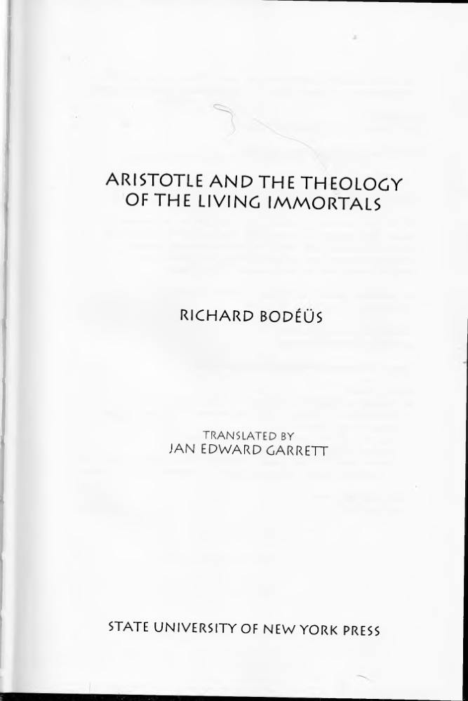 Aristotle and the Theology of Living Immortals cover
