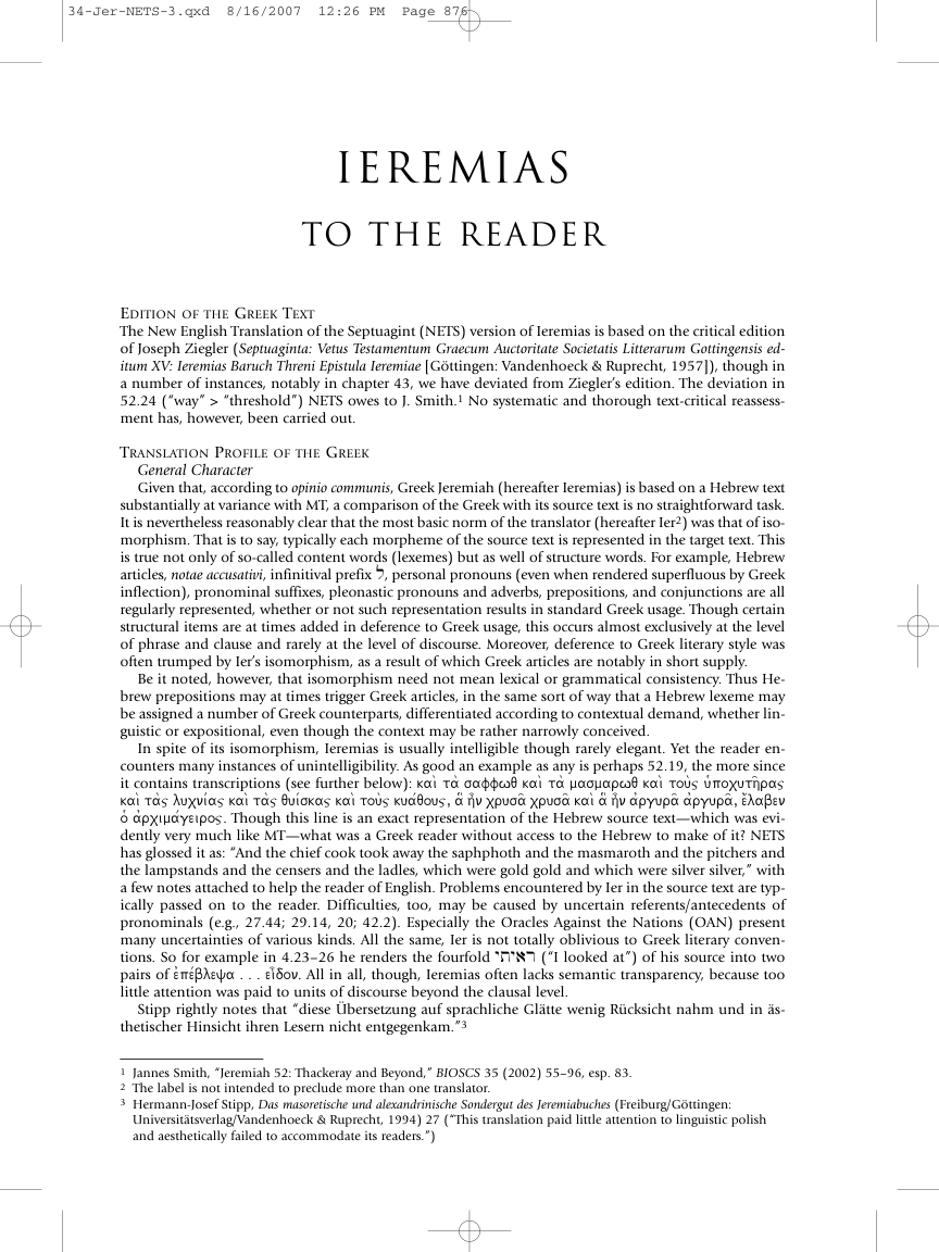 34 Ieremias, tr. Albert Pietersma and Marc Saunders cover
