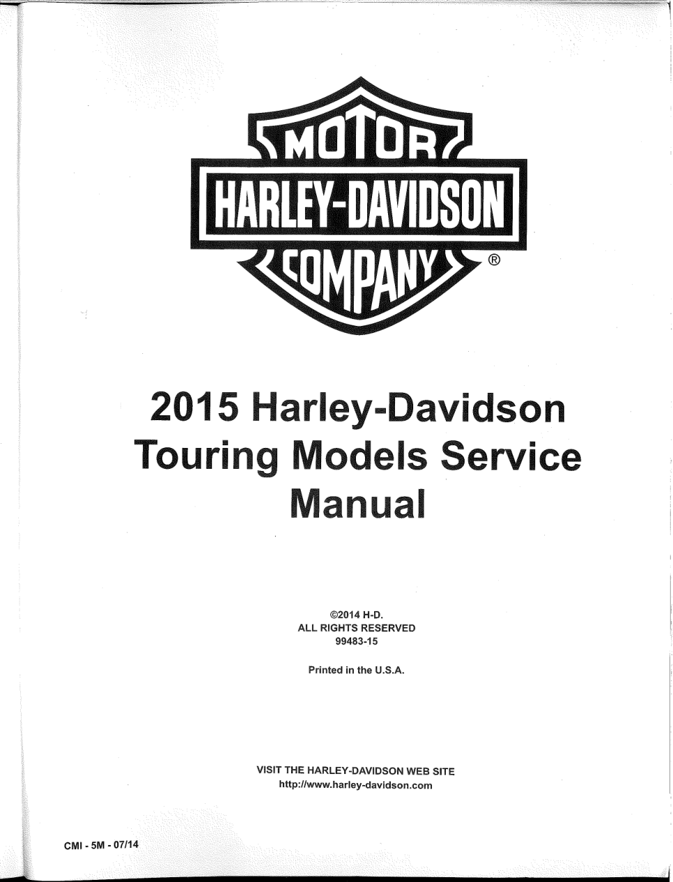 2015 Harley Davidson Touring Service Manual cover