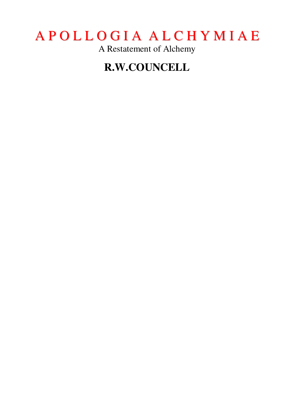 Appologia Alchymiae - R W Councell cover