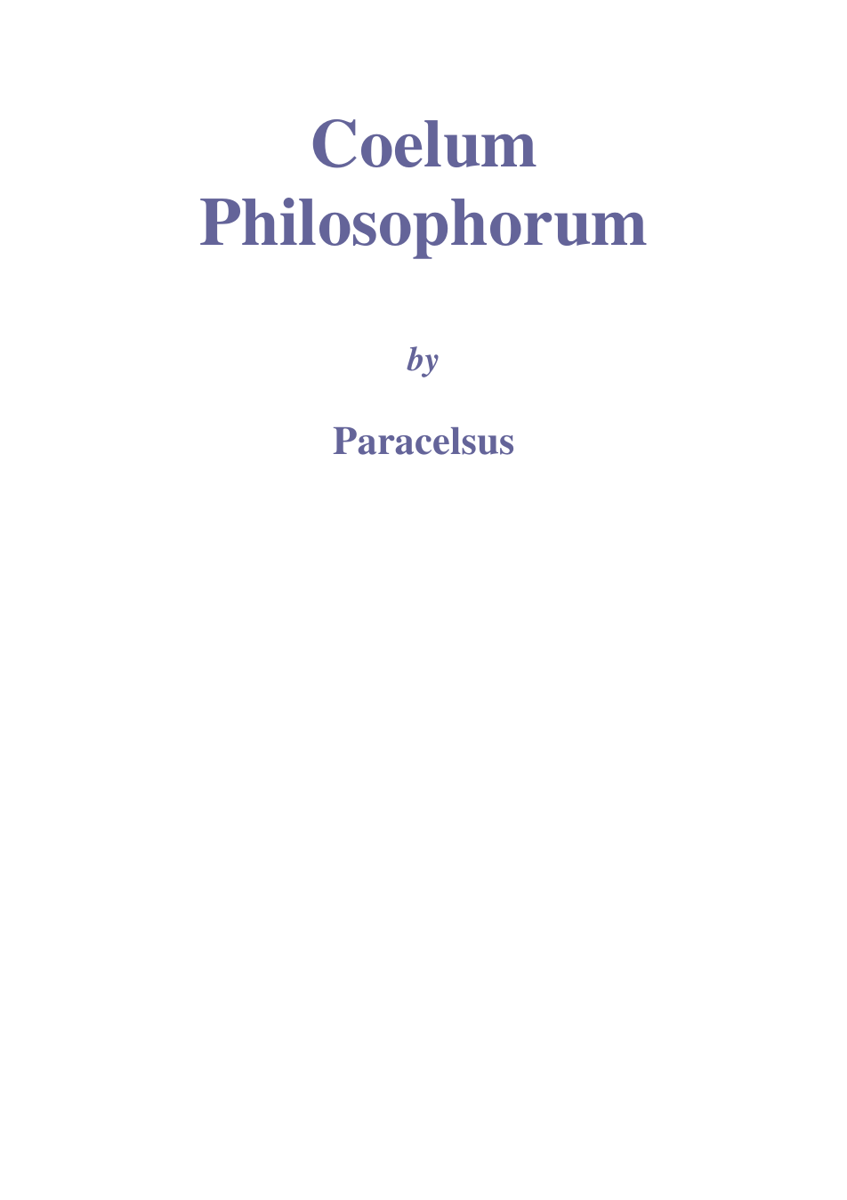 Coelum Philosophorum - Paracelsus cover