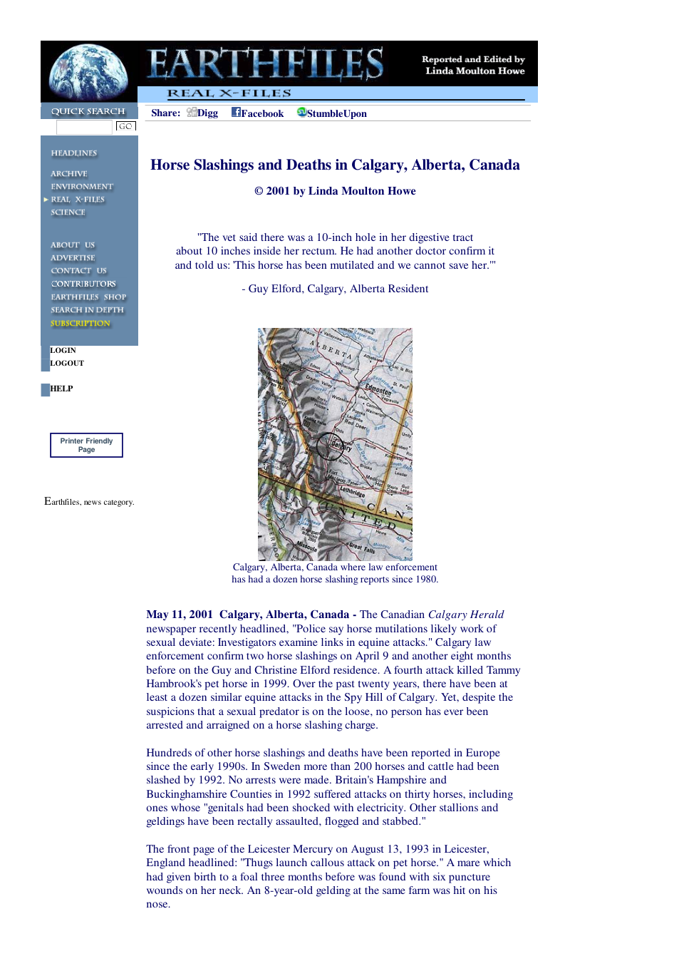 05 11 2001 Horse Slashings and Deaths in Calgary, Alberta, Canada cover