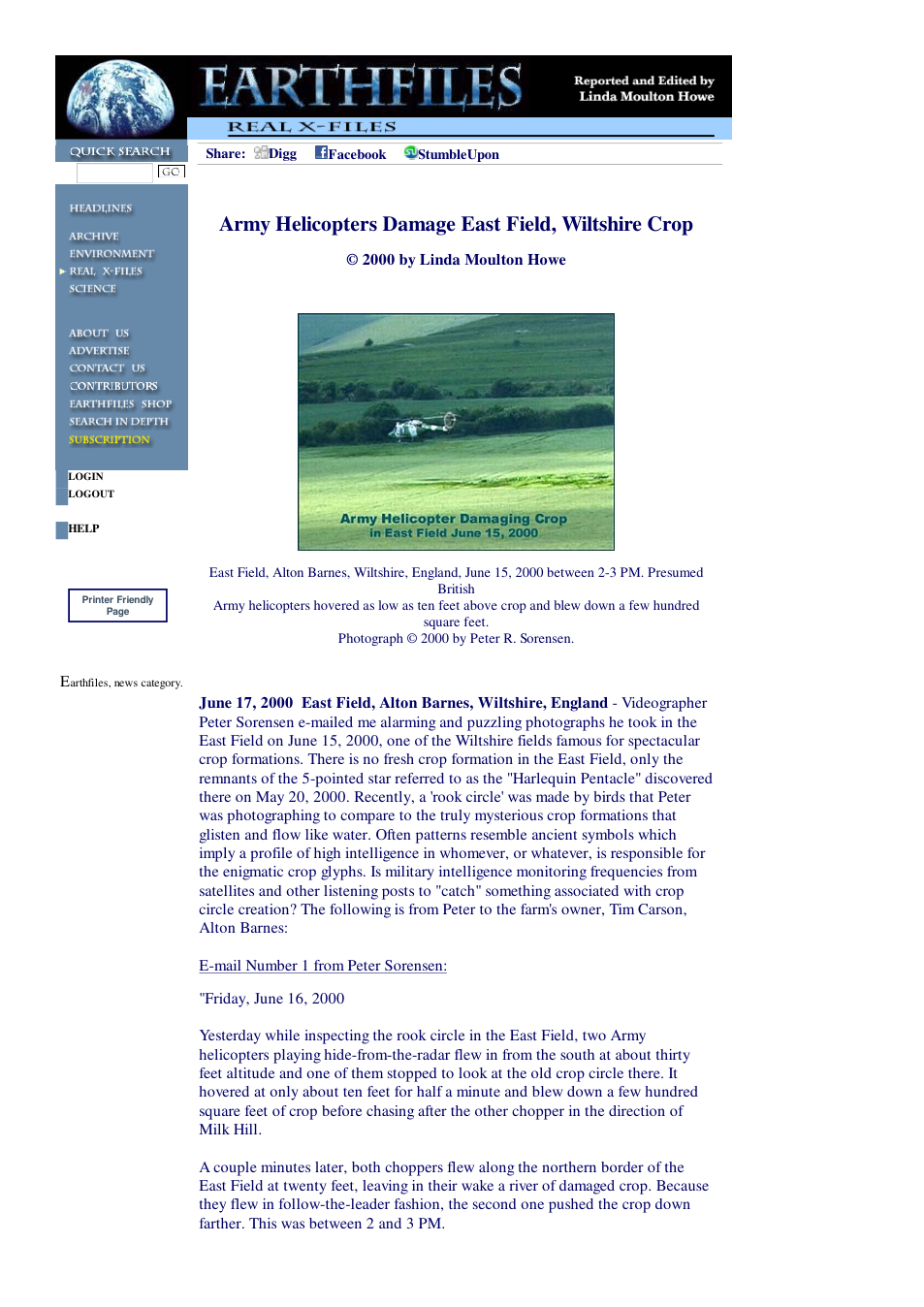 06 17 2000 Army Helicopters Damage East Field, Wiltshire Crop cover