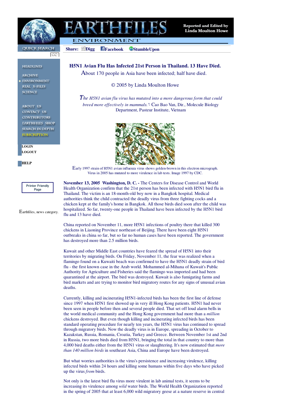 11 13 2005 H5N1 Avian Flu Has Infected 21st Person in Thailand. 13 Have Died. cover
