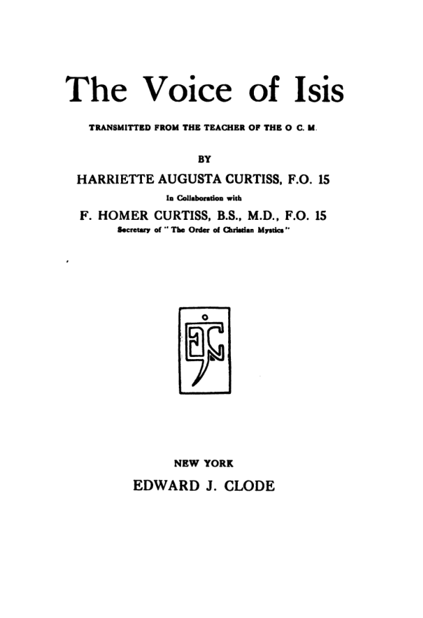 The Voice Of Isis - H Augusta Curtiss cover