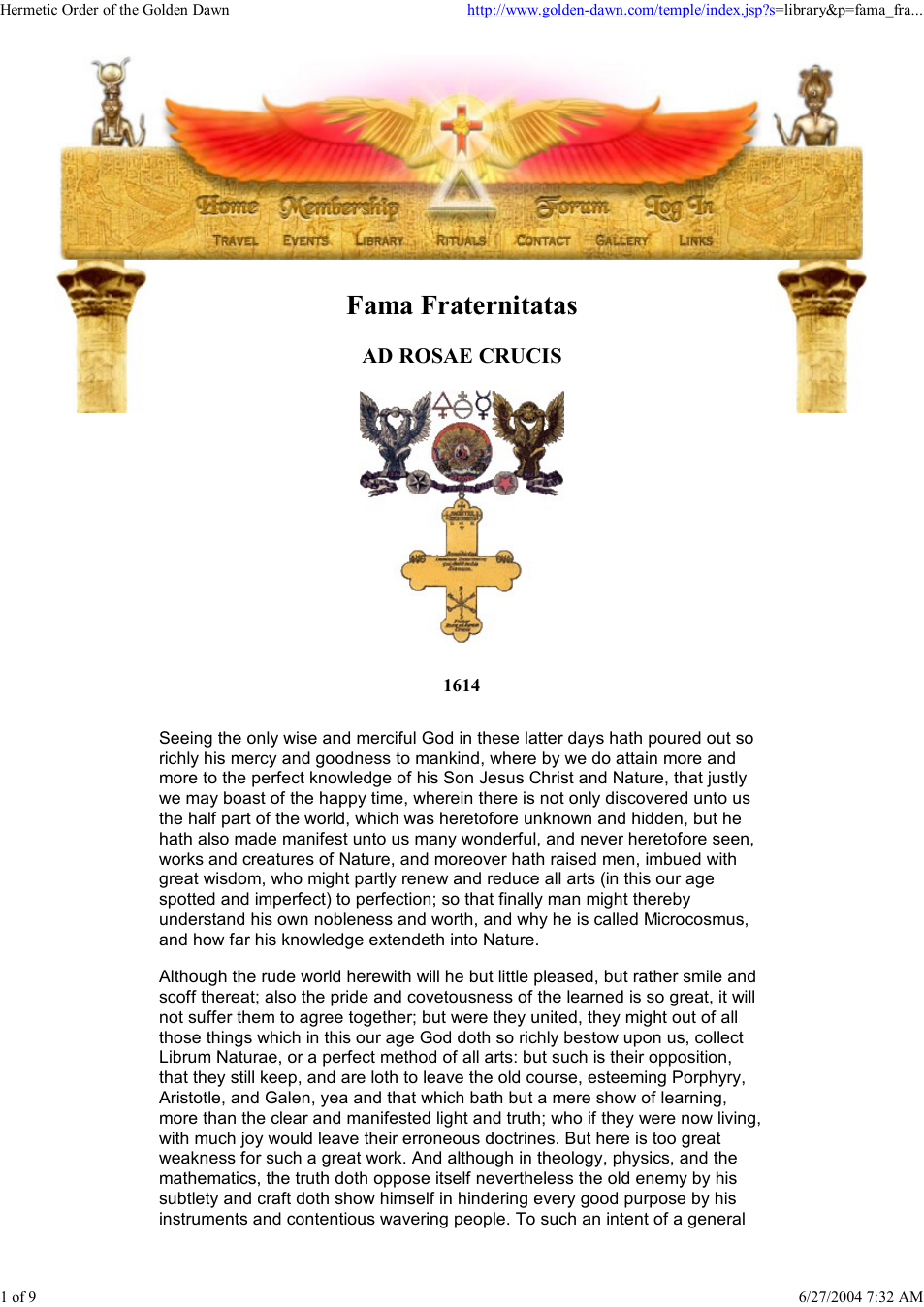 Fama Fraternitatas - Rosicruscian cover