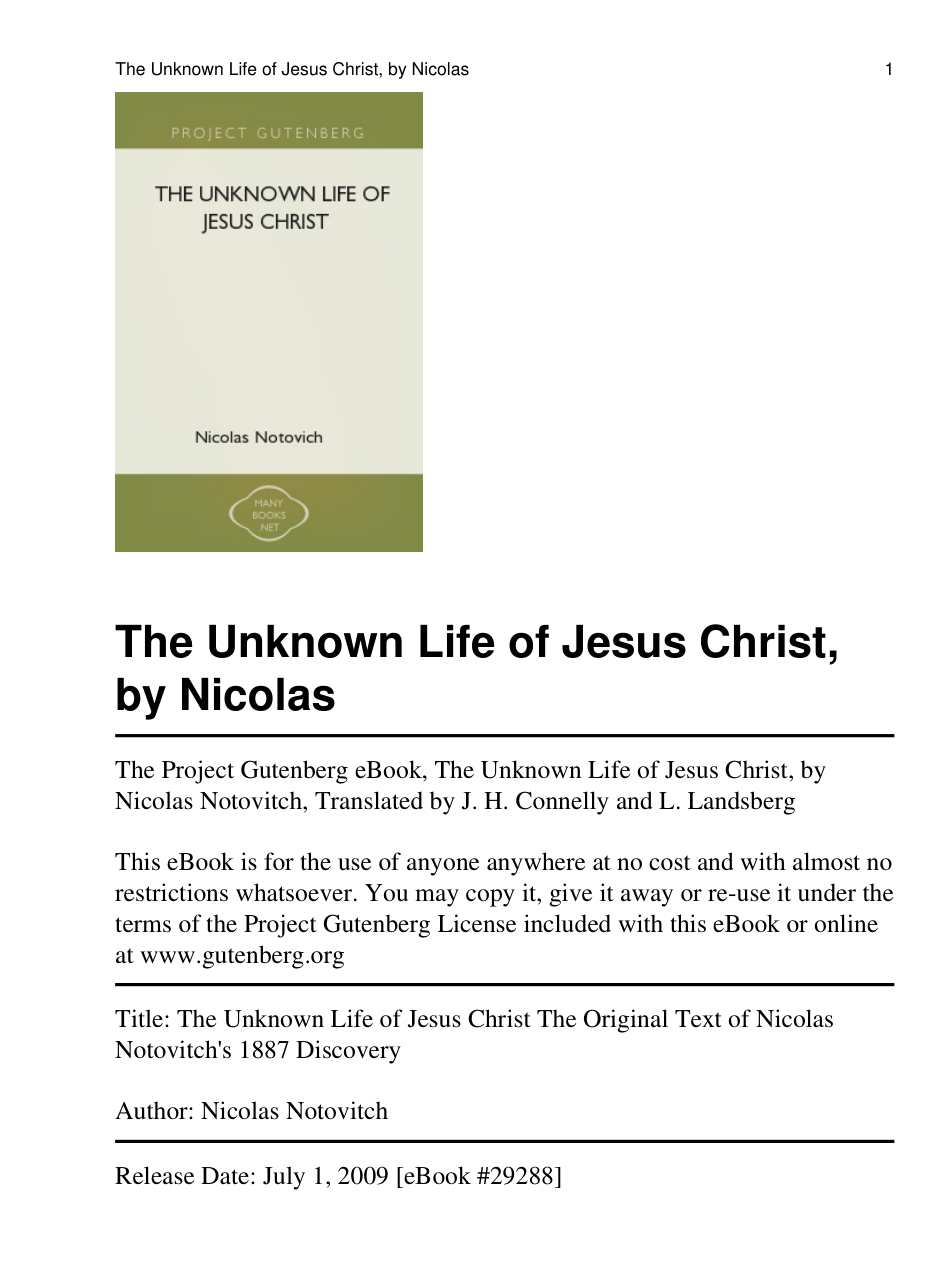 The Unknown Life of Jesus Ch cover