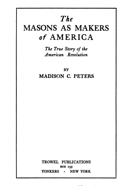 The Masons As Makers Of America - M C Peters cover