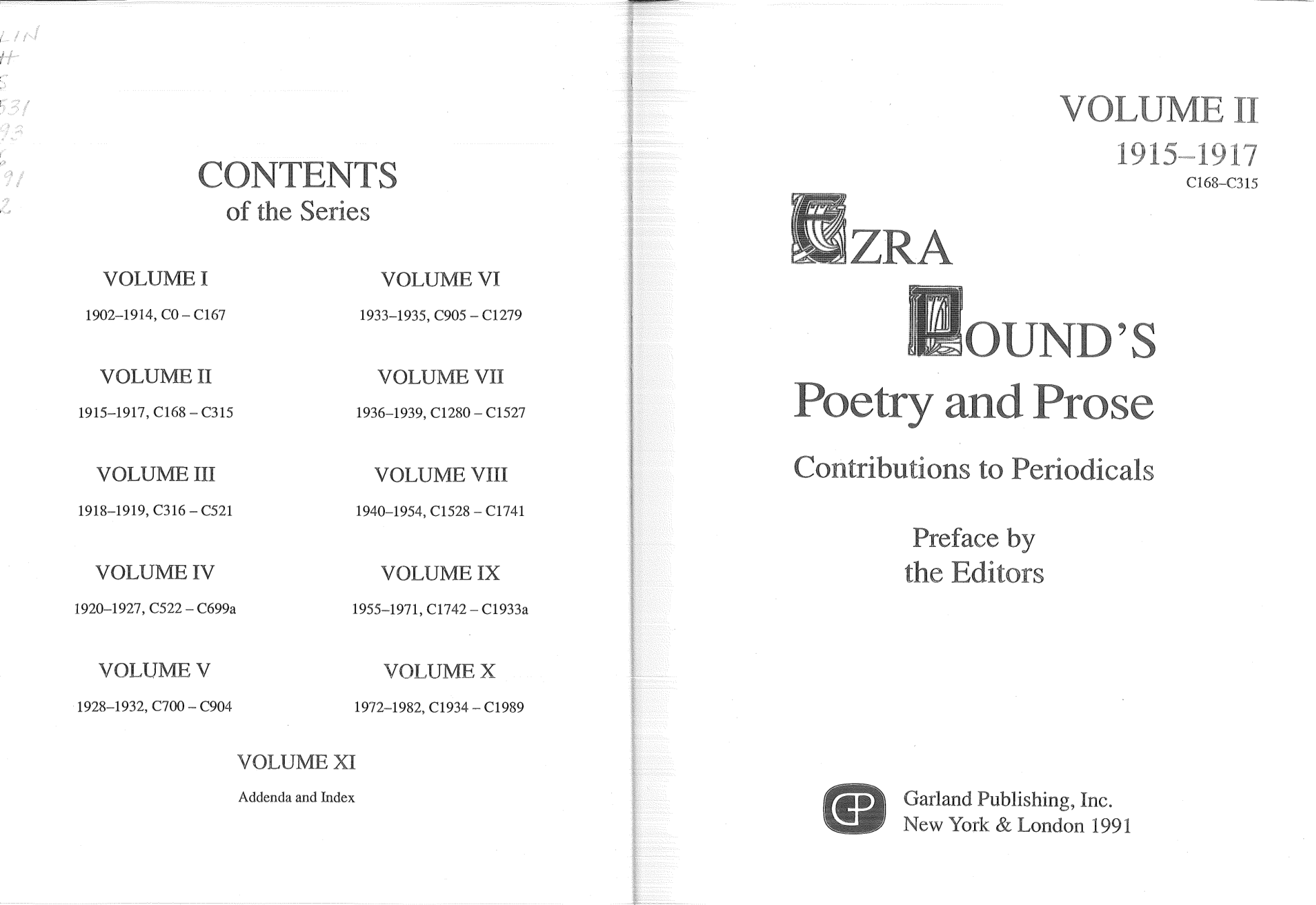 Ezra Pound's Poetry and Prose Vol 2 1915-1917 cover