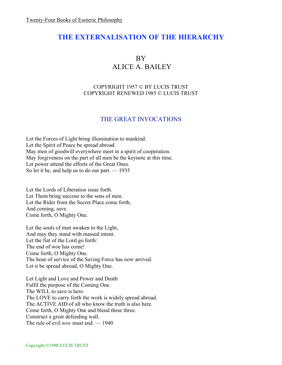 Alice Bailey - The Externalization Of The Hierarchy cover