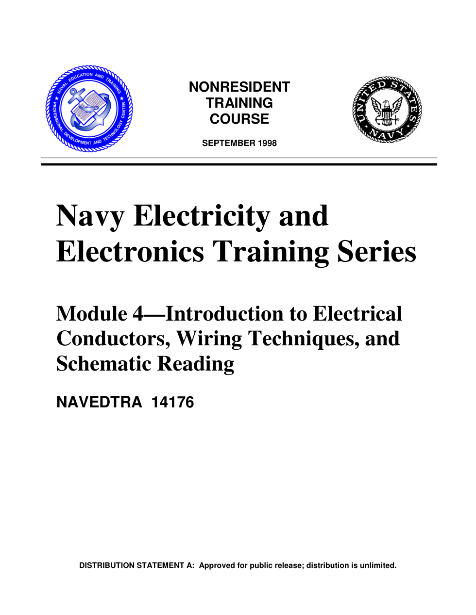 NAVY Intro to Elec.Conduct,Wiring,Schem.Reading 1998 152p. cover