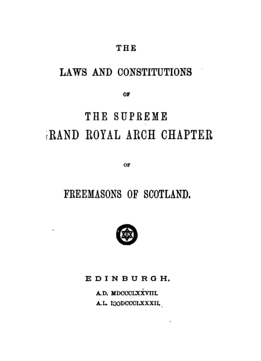Laws & Constitutions, Supreme Royal Arch Chapter Scotland cover