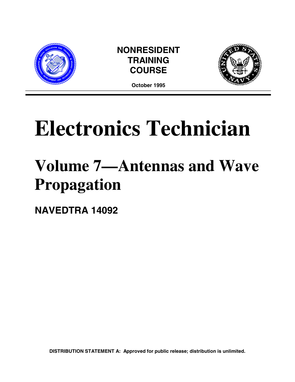 NAVY Electronics-Tech 7 Antennas ,Wave Propag. 1995, 124p. cover
